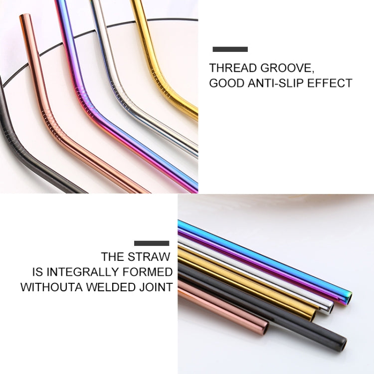 5pcs Reusable Stainless Steel Bent Drinking Straw + Cleaner Brush Set Kit,  215*6mm, 215*6mm (Bent)