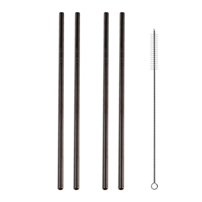 5pcs Reusable Stainless Steel Straight Drinking Straw + Cleaner Brush Set Kit,  215*6mm, 215*6mm (Straight)