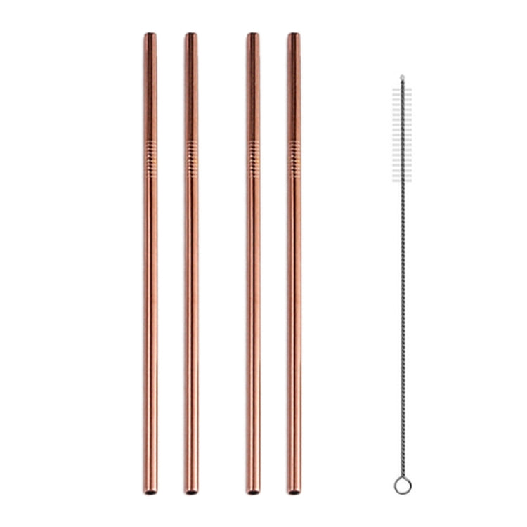 5pcs Reusable Stainless Steel Straight Drinking Straw + Cleaner Brush Set Kit,  215*6mm