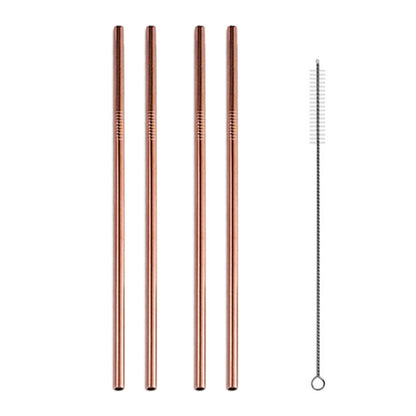 5pcs Reusable Stainless Steel Straight Drinking Straw + Cleaner Brush Set Kit,  215*6mm