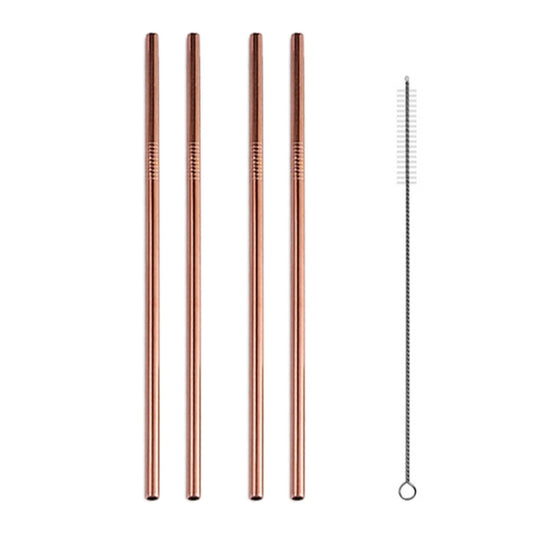 5pcs Reusable Stainless Steel Straight Drinking Straw + Cleaner Brush Set Kit,  215*6mm