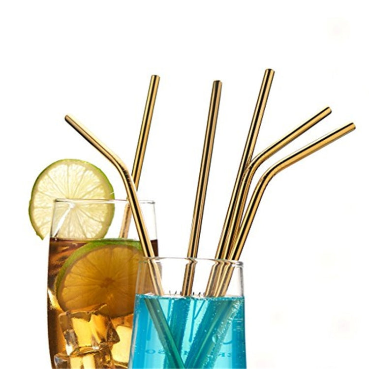 5pcs Reusable Stainless Steel Straight Drinking Straw + Cleaner Brush Set Kit,  215*6mm
