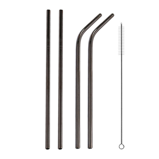 4pcs Reusable Stainless Steel Drinking Straw + Cleaner Brush Set Kit,  215*6mm