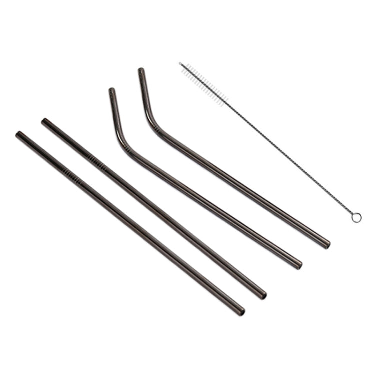 4pcs Reusable Stainless Steel Drinking Straw + Cleaner Brush Set Kit,  215*6mm