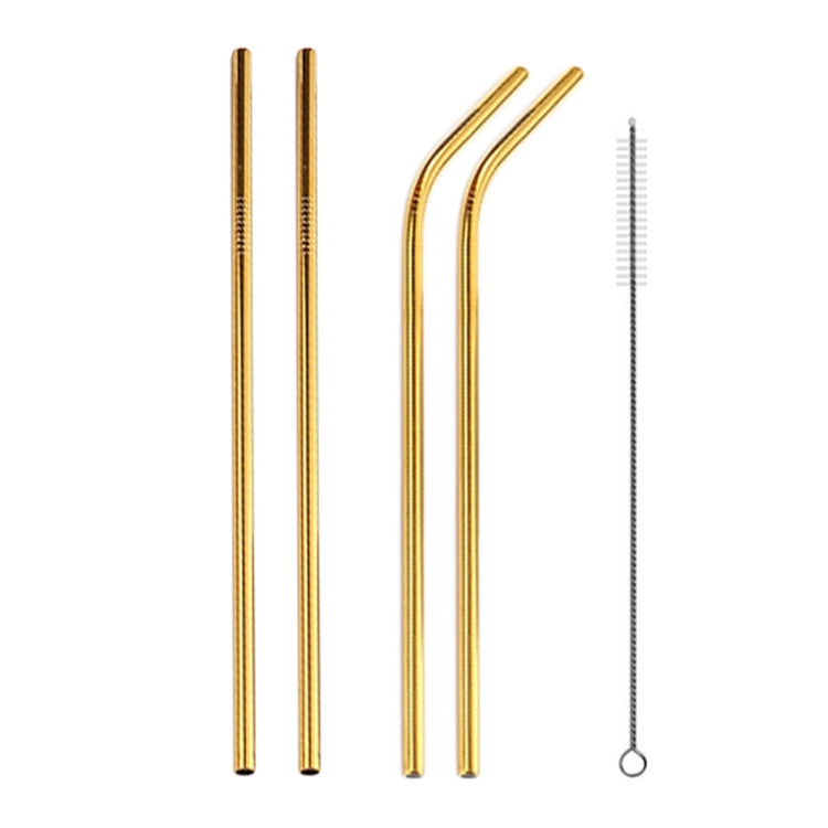 4pcs Reusable Stainless Steel Drinking Straw + Cleaner Brush Set Kit,  215*6mm, 215*6mm (Combination)