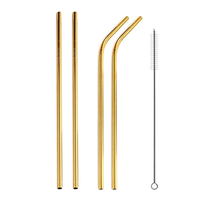 4pcs Reusable Stainless Steel Drinking Straw + Cleaner Brush Set Kit,  215*6mm, 215*6mm (Combination)