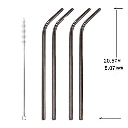 5pcs Reusable Stainless Steel Bent Drinking Straw + Cleaner Brush Set Kit,  215*8mm