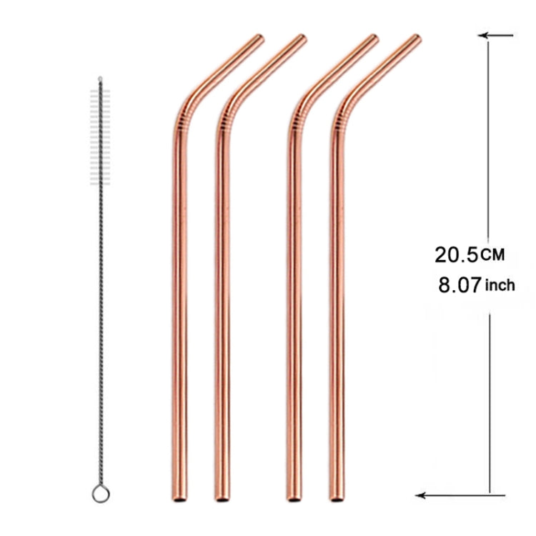 5pcs Reusable Stainless Steel Bent Drinking Straw + Cleaner Brush Set Kit,  215*8mm, 215*8mm (Bent)