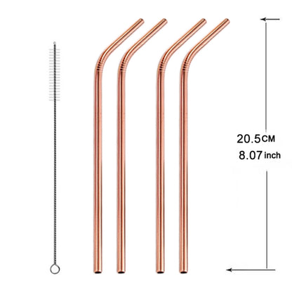 5pcs Reusable Stainless Steel Bent Drinking Straw + Cleaner Brush Set Kit,  215*8mm, 215*8mm (Bent)