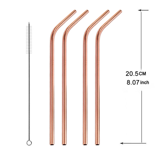 5pcs Reusable Stainless Steel Bent Drinking Straw + Cleaner Brush Set Kit,  215*8mm, 215*8mm (Bent)