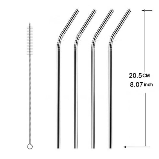 5 pailles réutilisables en acier inoxydable coudées + brosse de nettoyage, 215*8mm, 215*8mm (coudée)