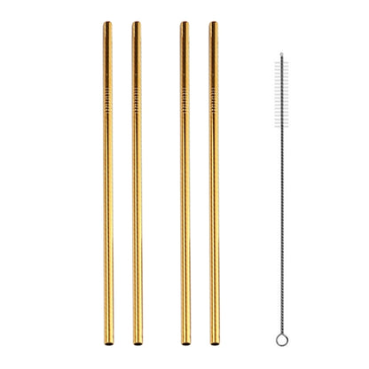 5pcs Reusable Stainless Steel Straight Drinking Straw + Cleaner Brush Set Kit,  215*8mm, 215*8mm (Straight)
