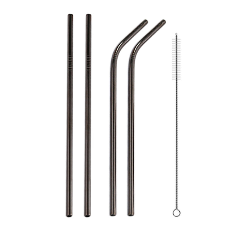 4pcs Reusable Stainless Steel Drinking Straw + Cleaner Brush Set Kit,  215*8mm