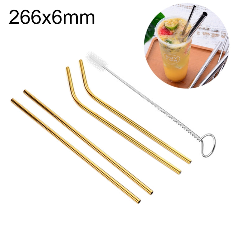 4pcs Reusable Stainless Steel Drinking Straw + Cleaner Brush Set Kit,  266*6mm