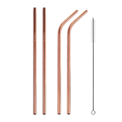 4pcs Reusable Stainless Steel Drinking Straw + Cleaner Brush Set Kit,  266*6mm