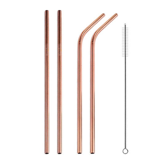 4pcs Reusable Stainless Steel Drinking Straw + Cleaner Brush Set Kit,  266*6mm