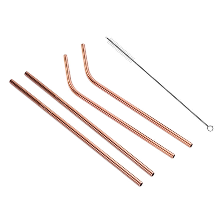 4pcs Reusable Stainless Steel Drinking Straw + Cleaner Brush Set Kit,  266*6mm