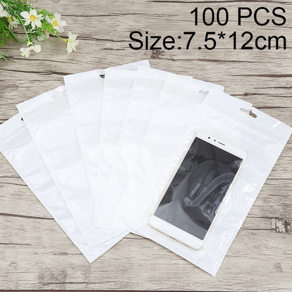 100 PCS 7.5cm x 12cm Hang Hole Clear Front White Pearl Jewelry Zip Lock Packaging Bag, Custom Printing and Size are welcome, 7.5*12cm