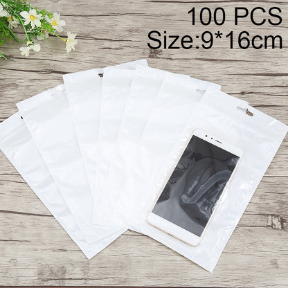 100 PCS 9cm x 16cm Hang Hole Clear Front White Pearl Jewelry Zip Lock Packaging Bag, Custom Printing and Size are welcome, 9*16cm