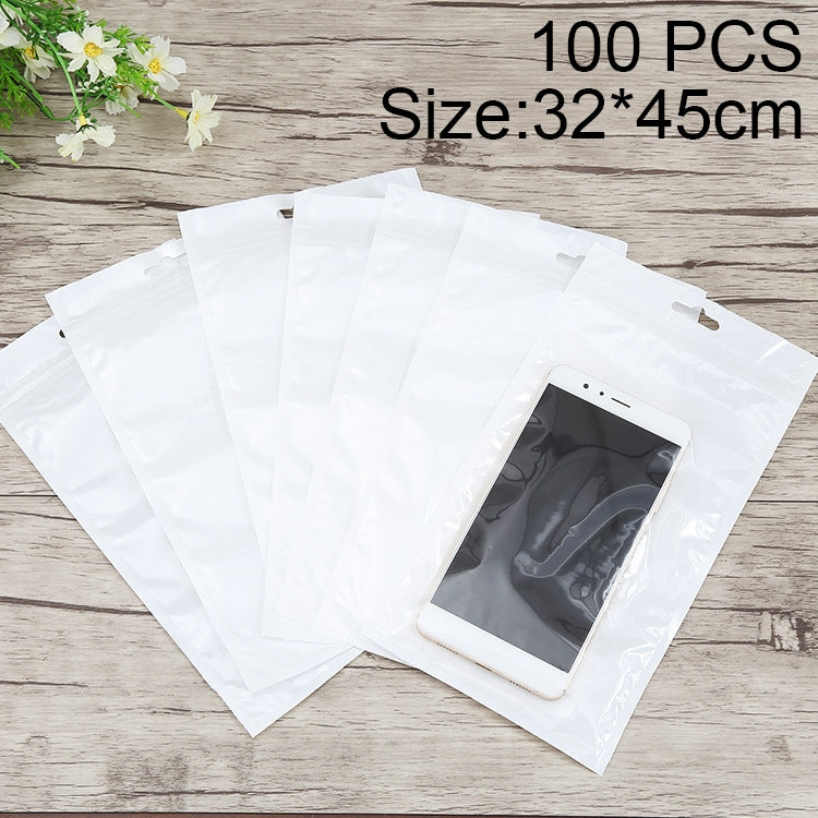 100 PCS 32cm x 45cm Hang Hole Clear Front White Pearl Jewelry Zip Lock Packaging Bag, Custom Printing and Size are welcome, 32*45cm