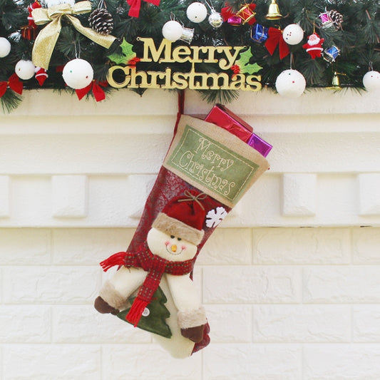 Décoration Ornement de Noël Joyeux Noël Grande Chaussette de Noël Sac Cadeau Pendentif, Bonhomme de Neige, Père Noël, Élan