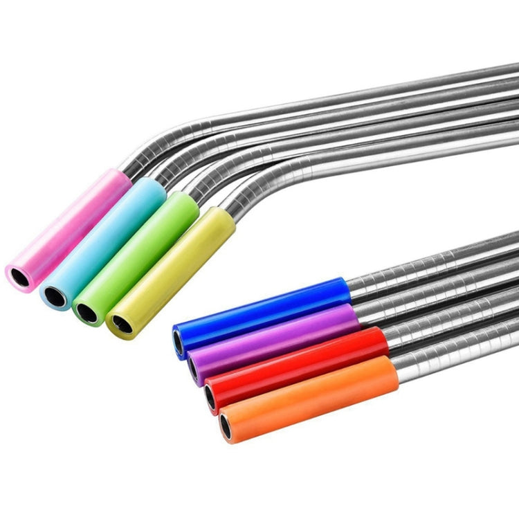 8pcs Reusable Silicone Tips Stainless Steel Drinking Straws + 2pcs Cleaner Brushes Set Kit with Cashmere Bag,  215*6mm