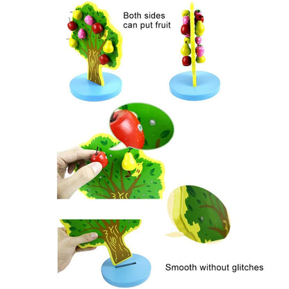 Autocollants de fruits cueillette pommes magnétiques en bois pour enfants Jouets éducatifs pour jardin de fruits joyeux, taille: 23,5*20cm