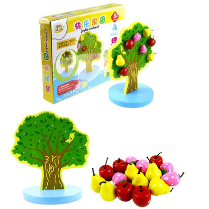 Autocollants de fruits cueillette pommes magnétiques en bois pour enfants Jouets éducatifs pour jardin de fruits joyeux, taille: 23,5*20cm