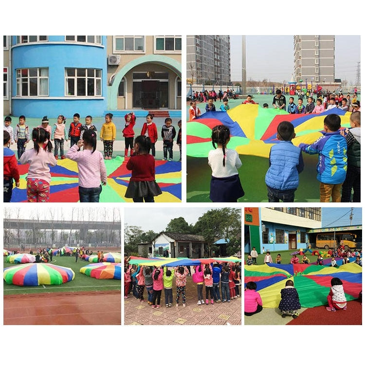 Jouet de sport 5 m pour enfants, jeu d'extérieur, parachute arc-en-ciel, amusant, avec 12 poignées pour les familles, les jardins d'enfants et les parcs d'attractions, 5 m, 12 poignées