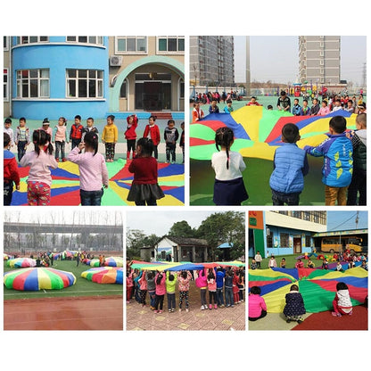 Jouet de sport 5 m pour enfants, jeu d'extérieur, parachute arc-en-ciel, amusant, avec 12 poignées pour les familles, les jardins d'enfants et les parcs d'attractions, 5 m, 12 poignées