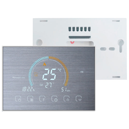 BHT-8000-GALW-SS Brushed Stainless Steel Mirror Control Water Heating Energy-saving and Environmentally-friendly Smart Home Negative Display LCD Screen Round Room Thermostat with WiFi, with WiFi