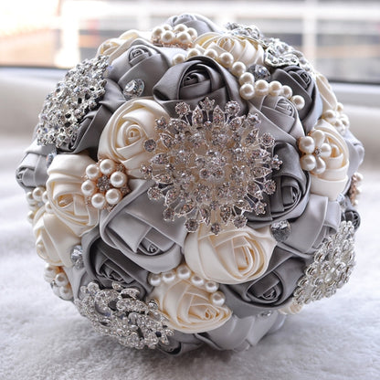 Wedding Holding Pearl Diamond Flowers Bridal Bouquet Accessories Bridesmaid Rhinestone Party Wedding Decoration Supplies, Diameter: 20cm