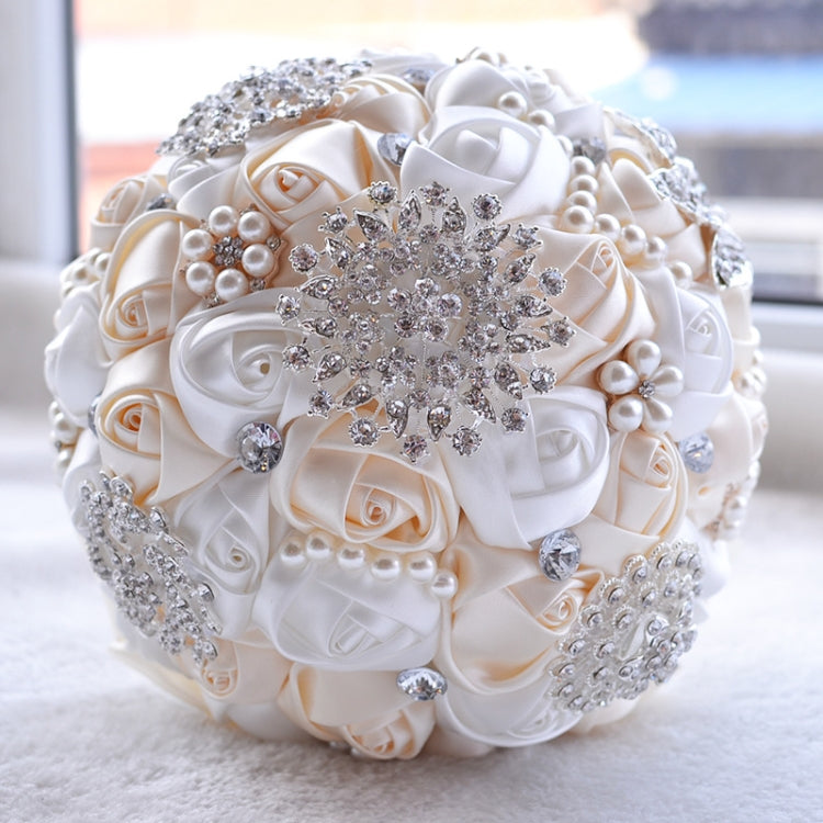 Wedding Holding Pearl Diamond Flowers Bridal Bouquet Accessories Bridesmaid Rhinestone Party Wedding Decoration Supplies, Diameter: 20cm, D453 Milk White + White, D453 Milk White, D453