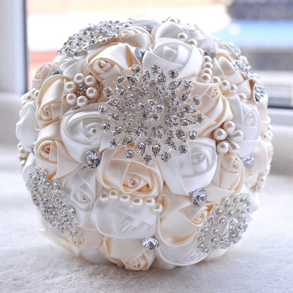 Wedding Holding Pearl Diamond Flowers Bridal Bouquet Accessories Bridesmaid Rhinestone Party Wedding Decoration Supplies, Diameter: 20cm, D453 Milk White + White, D453 Milk White, D453