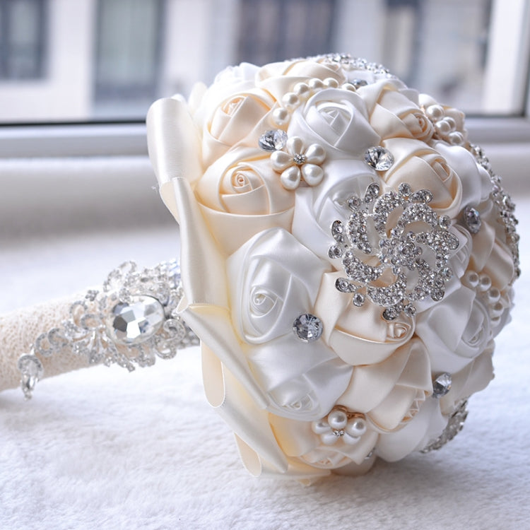 Wedding Holding Pearl Diamond Flowers Bridal Bouquet Accessories Bridesmaid Rhinestone Party Wedding Decoration Supplies, Diameter: 20cm, D453 Milk White + White, D453 Milk White, D453