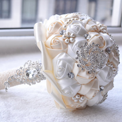 Wedding Holding Pearl Diamond Flowers Bridal Bouquet Accessories Bridesmaid Rhinestone Party Wedding Decoration Supplies, Diameter: 20cm, D453 Milk White + White, D453 Milk White, D453