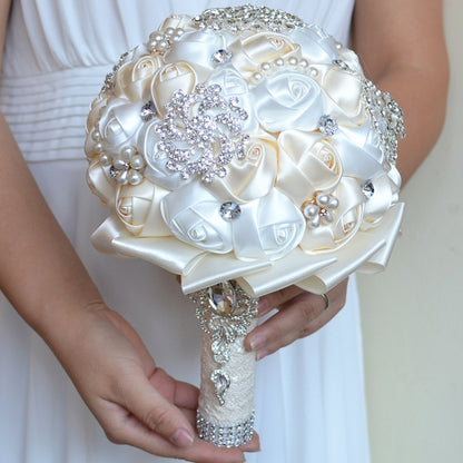 Wedding Holding Pearl Diamond Flowers Bridal Bouquet Accessories Bridesmaid Rhinestone Party Wedding Decoration Supplies, Diameter: 20cm, D453 Milk White + White, D453 Milk White, D453
