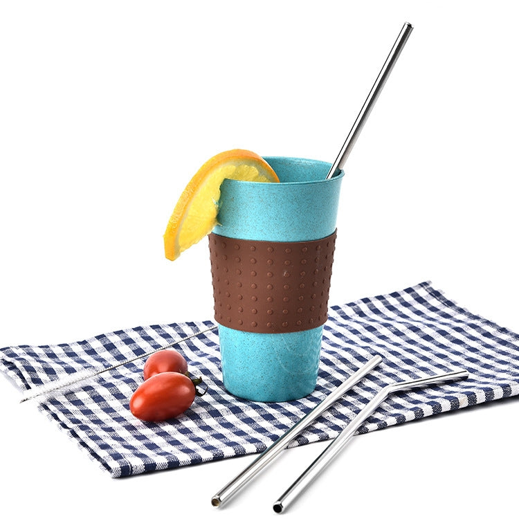 4 PCS Reusable Stainless Steel Drinking Straws + 1 x Cleaner Brush Set Kit