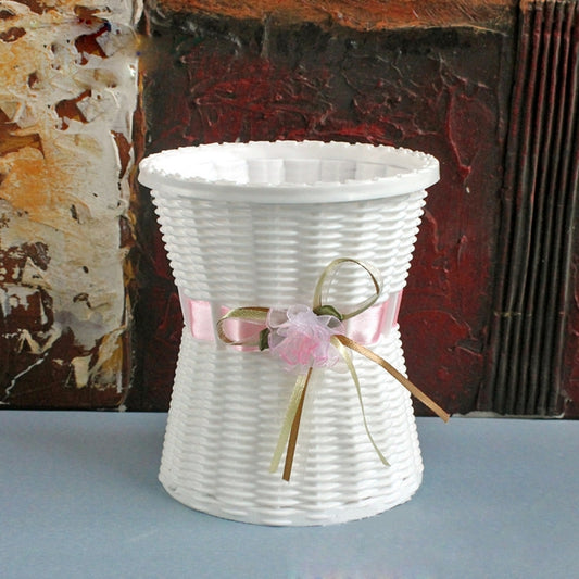 Macetas de plástico de tamaño mediano, modernas, para balcón, jardín, decoración del hogar, con cinta de colores aleatorios, jarrón floral 3