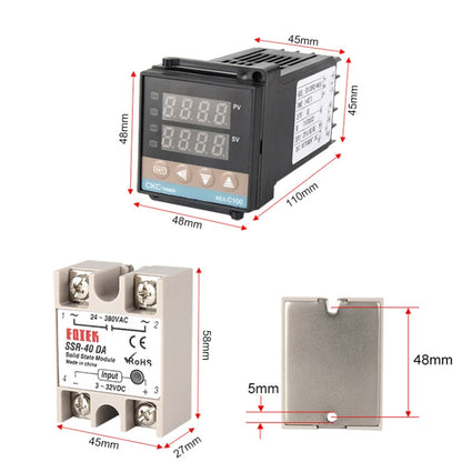 REX-C100 Thermostat + Thermocouple + SSR-60 DA Solid State Module Intelligent Temperature Control Kit, 60DA
