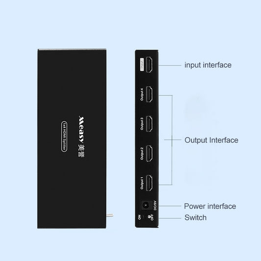 Measy SPH104 1 to 4 4K HDMI 1080P Simultaneous Display Splitter, US Plug, 1 to 4, US Plug