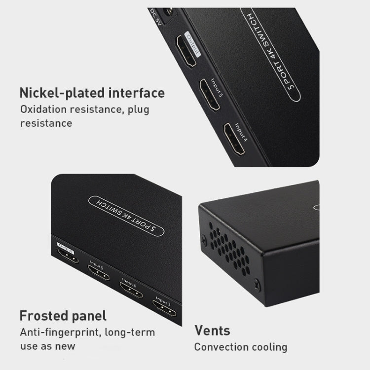 Measy SWH4651 4K 60Hz 5 In 1 Out HDMI Converter Switcher, Plug Type: EU Plug, EU Plug