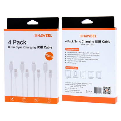4 PCS HAWEEL 1m High Speed 8 pin to USB Sync and Charging Cable Kit for iPhone, iPad, 4pcs