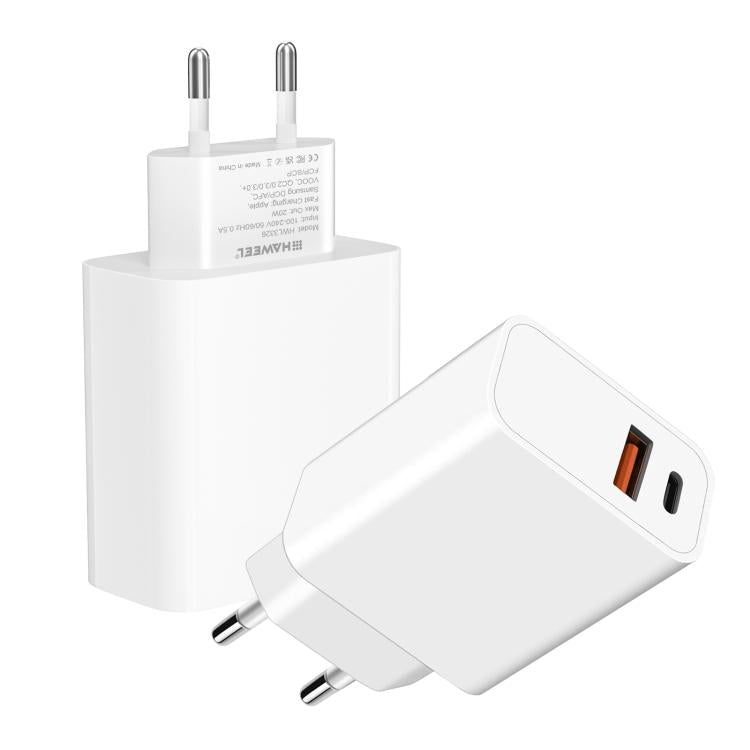 HAWEEL 20W Dual-Port Fast Charger Adapter, EU Plug