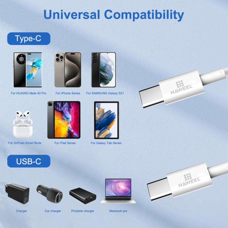 HAWEEL 100W USB-C / Type-C to USB-C / Type-C Fast Charging Data Cable, Length: 1.52m
