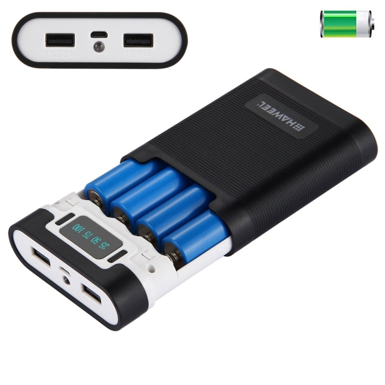 HAWEEL DIY 4 x 18650 Battery (Not Included) 10000mAh Power Bank Shell Box with 2 x USB Output & Display for iPhone, Galaxy, Sony, HTC, Google, Huawei, Xiaomi, Lenovo and other Smartphones, DIY 4 x 18650 10000mAh  Battery (US)���������������������������...