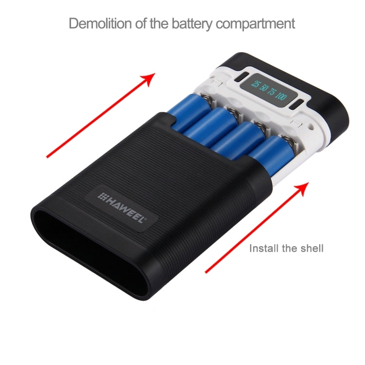 HAWEEL DIY 4 x 18650 Battery (Not Included) 10000mAh Power Bank Shell Box with 2 x USB Output & Display for iPhone, Galaxy, Sony, HTC, Google, Huawei, Xiaomi, Lenovo and other Smartphones, DIY 4 x 18650 10000mAh  Battery (US)���������������������������...