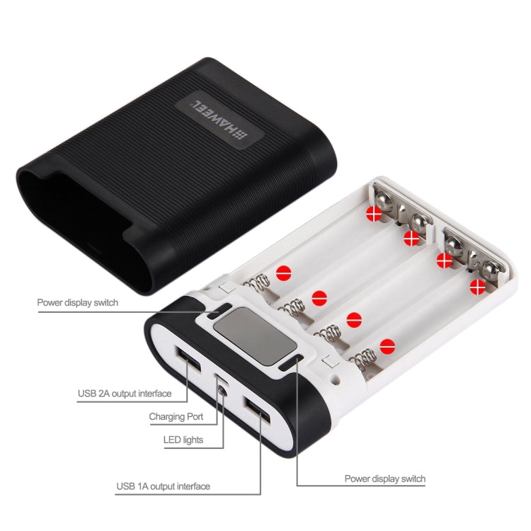 HAWEEL DIY 4 x 18650 Battery (Not Included) 10000mAh Power Bank Shell Box with 2 x USB Output & Display for iPhone, Galaxy, Sony, HTC, Google, Huawei, Xiaomi, Lenovo and other Smartphones, DIY 4 x 18650 10000mAh  Battery (US)���������������������������...