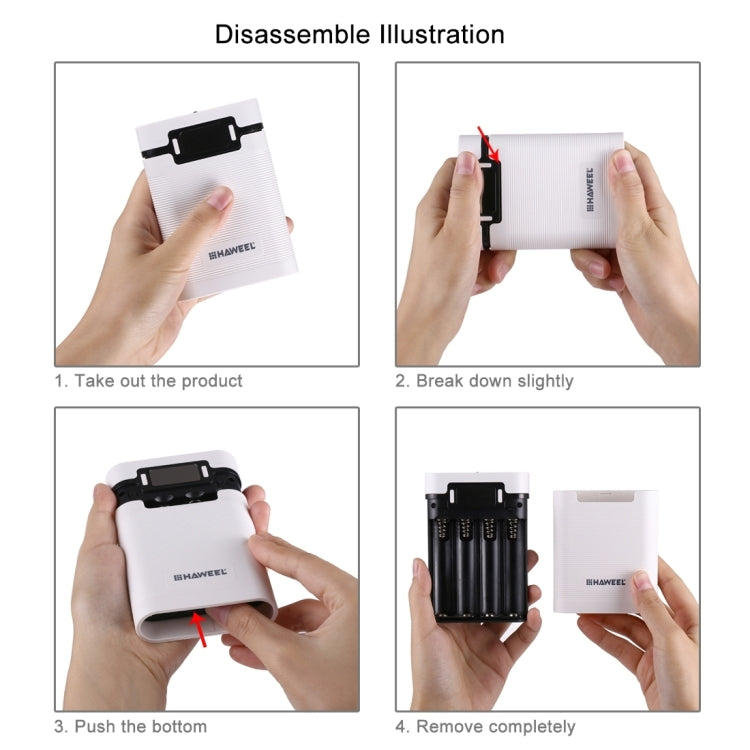 HAWEEL DIY 4 x 18650 Battery (Not Included) 10000mAh Power Bank Shell Box with 2 x USB Output & Display for iPhone, Galaxy, Sony, HTC, Google, Huawei, Xiaomi, Lenovo and other Smartphones