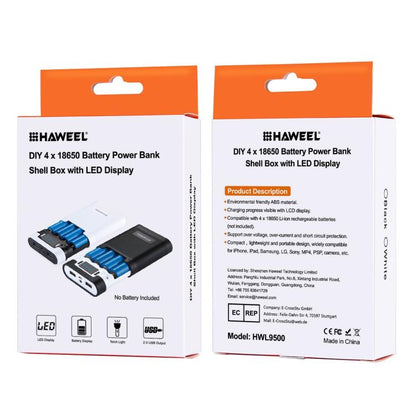 HAWEEL DIY 4 x 18650 Battery (Not Included) 10000mAh Power Bank Shell Box with 2 x USB Output & Display for iPhone, Galaxy, Sony, HTC, Google, Huawei, Xiaomi, Lenovo and other Smartphones, DIY 4 x 18650 10000mAh  Battery (US)���������������������������...